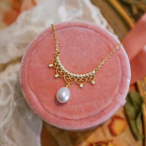 Lady Vintage 7-9mm Waterdrop Pearl Pendant Charm Chain Women Necklace Jewelry