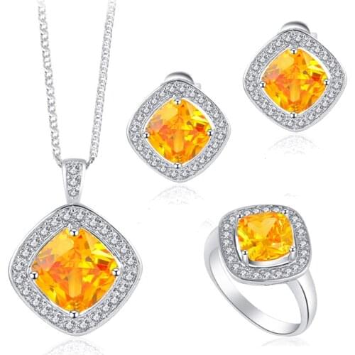 For women Silver filled Earring Necklace Fashion Jewelry Sets Ring Yellow Crystal zirconia JS636
