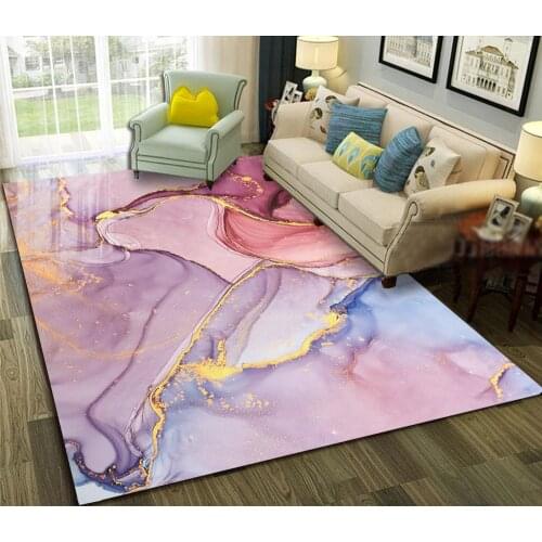 Gold Marble Painting Abstract Carpet Girls Room Romantic Purple 3D Rugs Bedroom Beside Carpet Balcony Rug Hall Mat Decor