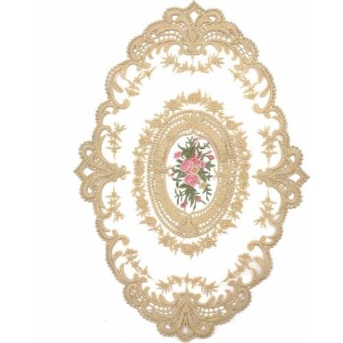 1Pcs 40X28cm Lace Fabric Embroidery Water-Souble Flower Table Cloth Coffee Table Oval Cushion Hollow Accessories Suppliers