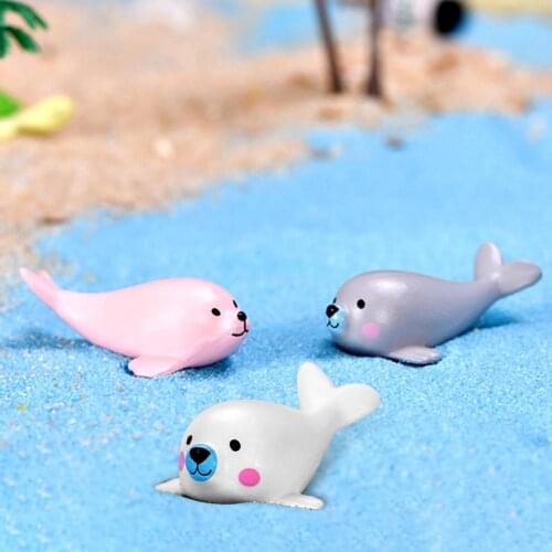 3Pcs Mini Cute Miniature Seal Animal Model Figurines Miniatures Ornament Fairy Garden Sea Aquarium DIY Landscape Decor Gift