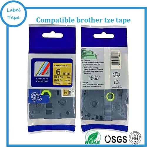 5 pcs Compatible brother p-touch tze label tapes 6mm black on gold tze 811 tz-811 tze811 for p touch label printer