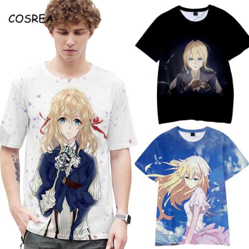 Anime Violet Evergarden T-shirt Men Women Boys Girls Violet Evergarden Cosplay Shirts 3D Printing Shirts Costumes Unisex Summer