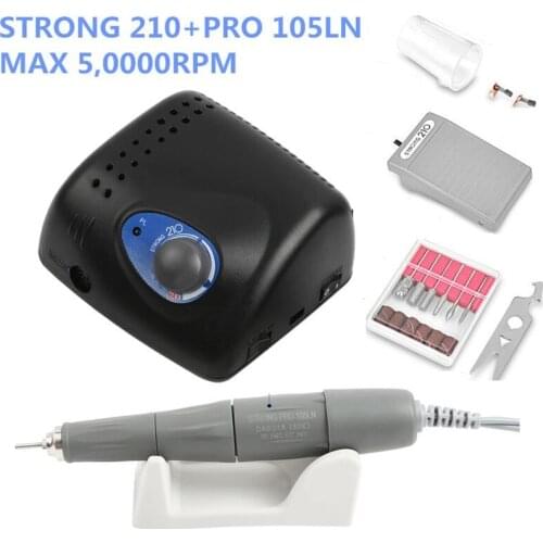 2020 NEW 50000RPM Authent 65W Electric Nail Drill Machine Strong 210 PRO 105LN Model Manicure Pedicure Nail File Bit