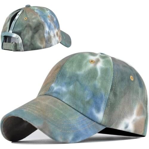 Women Colorful Tie-Dye Print Hip Hop Baseball Cap Summer Visors Messy High Bun Ponytail Hole Adjustable Trucker Dad Hat