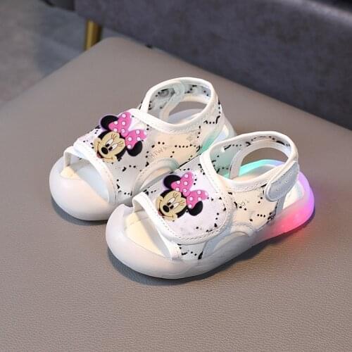 Disney Mickey Minnie baby LED soft-soled toddler shoes 2021 summer new anti-kick light-up sandals boys and girls beach shoes