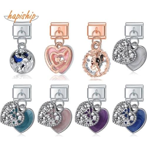 Hapiship Original Fashion Romantic Heart Fox Queen Charm Italian Links Fit 9mm Stainless Steel Bracelet Jewelry Making DJ385
