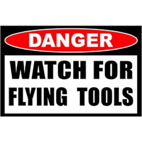 Watch for Flying Tools Sticker Mechanic Shop Hard Hat Contractor Toolbox Decal Warning Car Sticker Waterproof Decal PVC,13cm*7cm