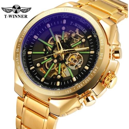 WINNER Casual Luminous Mechanical Watch for Men Automatic Steel Strap Skeleton Mens Watches Top Brand Luxury 2021 Reloj Hombre