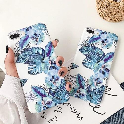 LOVECOM Blue Banana Leaf Phone Case For iPhone 12 Mini 11 Pro Max XR XS Max 7 8 Plus X Soft IMD Vintage Flowers Phone Back Cover