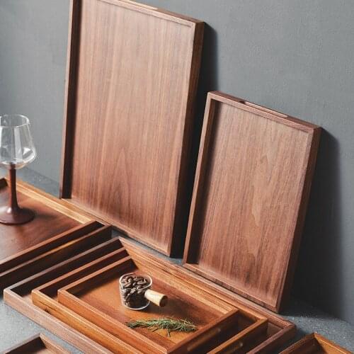 Wooden Tray Tea Tray Rectangular Coffee Plate Walnut Solid Wood Organizer Hotel Plate Baking Pizza Steak Square Plate