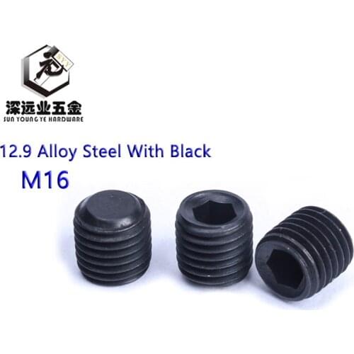 DIN913 Set Screws M16 12.9 Alloy Steel With Black GB77 Thread Grub Screws Flat Point Hexagon Socket Set Screws Headless Hex Sock