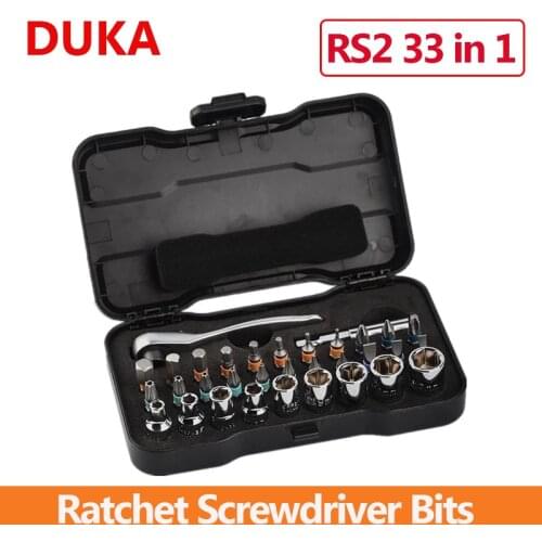 DUKA 33 in 1 Ratchet Screwdriver Bits Set RS2 Multifunction DIY Wrench S2 Magnetic Bits Household Mobile Phone Repair Tools