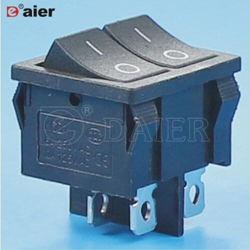 100PCS KCD1-6-2102 ON-ON 2 Position Black Rocker Switch 6 Pins Solder Terminal With Double Button