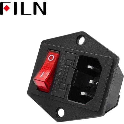 FL-AC-04 Red Rocker Switch AC Power Socket Fuse Switch Connector Plug Connector 3 Pins With 10A Fuse 15A 250VAC