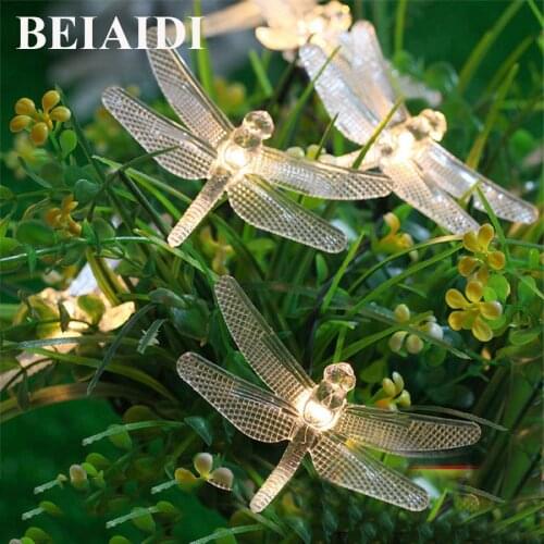 BEIAIDI Solar Dragonfly Fairy String Lights 20/ 30 LED Solar Christmas Wedding Light Outdoor Fairy Garland For Garden Patio Yard