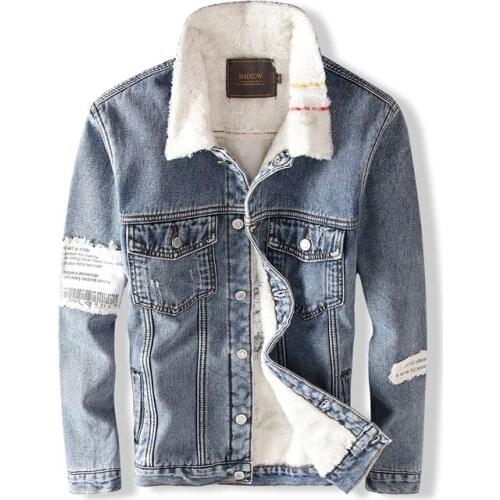 Jackets Men High Quality Retro Blue Patch Designer Fashion Winter Thick Velvet Bomber Jackets Denim Coats Outwear Warm Parka Men