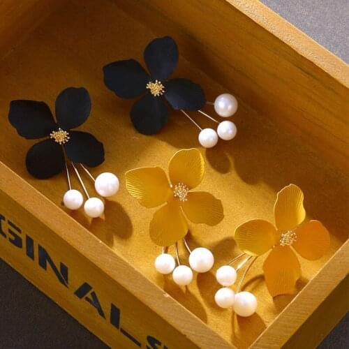 Lost Lady Fashion Plant Flower Drop Earrings for Women Vintage Simulated Pearl Statement Earrings Wholesale Jewelry Party Gifts