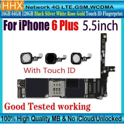 16gb 64gb 128gb Mainboard For iPhone 6 Plus 5.5'' Motherboard Unlocked Logic Board Black White Gold with Touch ID Home Button