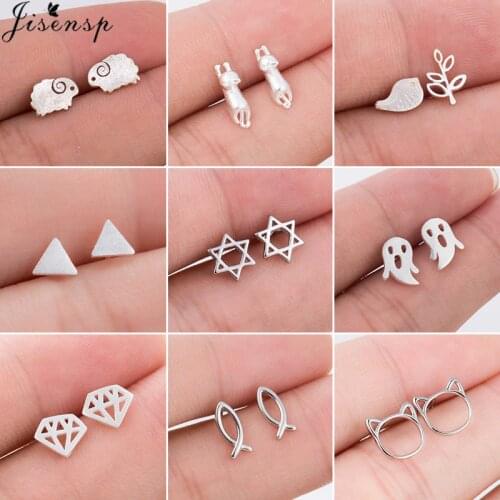 2021 Korean Silver Color Earings Lovely Cat Sheep Fish Bird Ghost Stud Earrings for Women Kids Everyday Jewelry Hallowmas Brinco