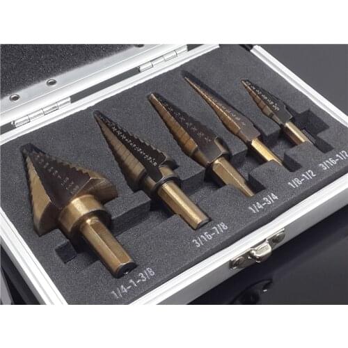5pcs Set HSS Coating Straight Groove Broca Metal Step Drill Bit Hole Cutter Wood Cone Core Drilling Saw Power Drills Tool