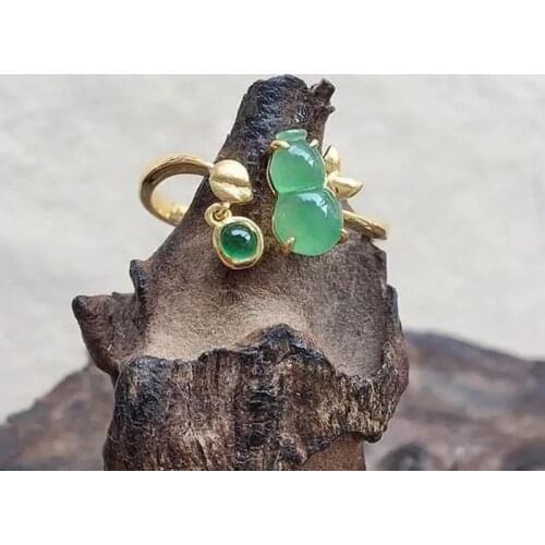 New product natural chalcedony gourd round egg noodle opening adjustable ring retro palace style light luxury ladies jewelry