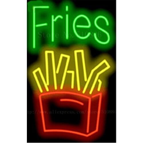 Fries with French Fries Graphic neon sign Handcrafted Light Bar Beer Pub Club signs Business Signboard diet buffet food 19"x15"