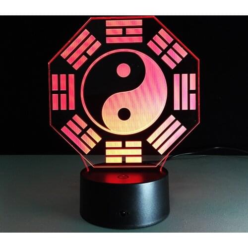 3D Night Light Illusion USB Table Lamp 7 Color Change Acrylic Bagua Shape Remote Control Touch Switch Home Decor Creative Gift