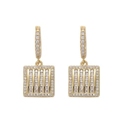 New Arrival Hip Hop Square Shape zircon Brass Earrings Bling Bling Iced Out Drop Earrings Fashion Jewelry For Party E024