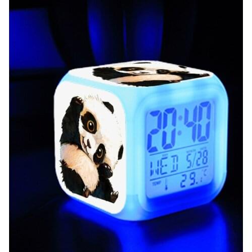 New Design 1 Piece High Quality Cute Cartoon Panda Animals Digital Colors Changing Wake Up Alarm Clocks Kids Toys Xmas Gift