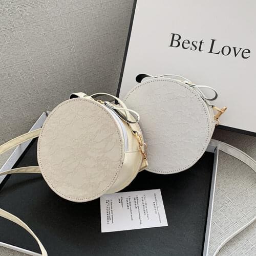 Popular Lace Womens Shoulder Bag New PU Leather Round Messenger Bag Fashion Simple Quality Zipper Handbags for women 2021