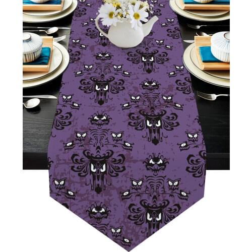 Halloween Haunted Mansion Purple Black Table Runners Home Kitchen Dining Tablecloths Wedding Party Table Decoration Table Runner