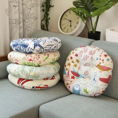 Printed Thicken Cotton Linen Chair Tatami Round Cushion Computer Chair Dining Chair Office Cushion Meditation Cushion Pillows