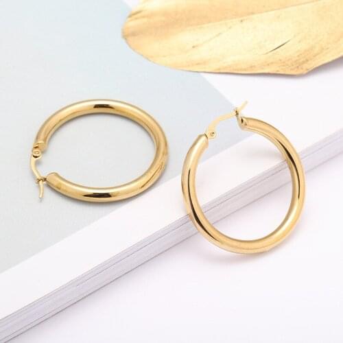 Thick gold hoop earrings stainless steel classic minimalist empty lightweight hoop earrings for women autumn winter fashion 2020