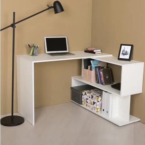 Modern MDF Computer Desk with Z- Shaped Openning Storage Shelves Home Study Writing Workstation 115x118.4x75.1 cm Easy Assembly