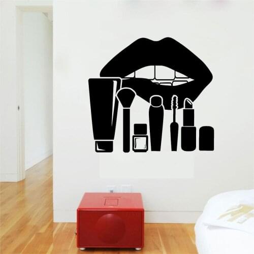 Make Up Kits Lips Vector Wall Sticker Vinyl Decal For Beauty Salon Decoration A001654