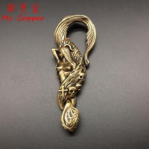 Pure Brass Mermaid Skull U Hooks Vintage Metal Car Key Chain Accessory Handmade DIY Keychain Punk Belt Strap Buckle Leather Clip