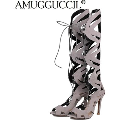 2021 New Plus Big Size 32-46 Black Brown Gray Red Zip Lace Up Fashion Sexy High Heel Summer Girl Female Lady Women Sandals L940