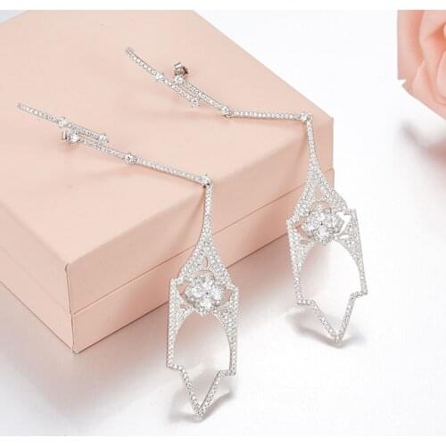 SLJELY Luxury Brand 100% 925 Sterling Silver Micro Cubic Zircon CZ Geometric Design Earrings for Women Wedding Party Jewelry