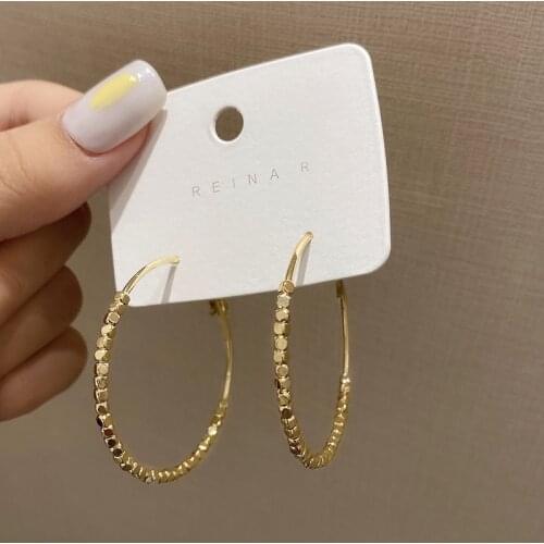 LOVOACC Exaggerated Square Beads Big Circle Earrings for Women Gold Color Alloy Geometric Large Hoop Earrings Minimalist Jewelry