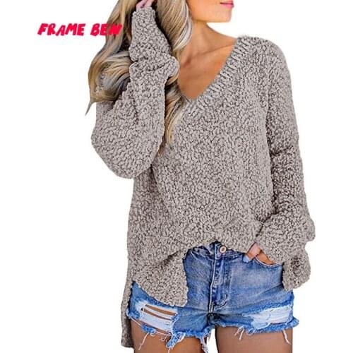 FRAME BEN Women Solid O Neck Long Sleeve Knitted Sweater 2019 Autumn Winter Fashion Ladies Loose KnitwearPullover Sweaters