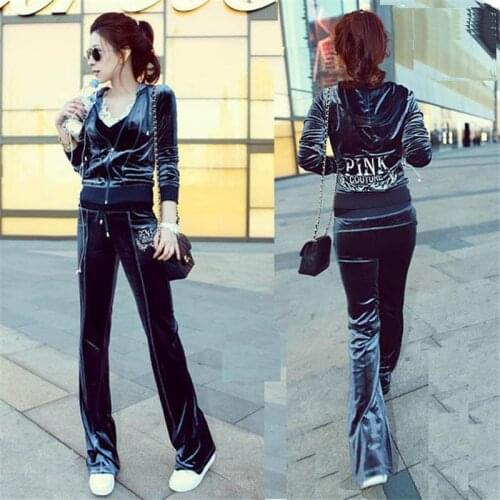 Spring Fall Casual 2 Pieces Set Women Hooded Velet Top and Flare Trousers CHIC Zipper Sweater Pants Set Streetwear Fashion M-3XL