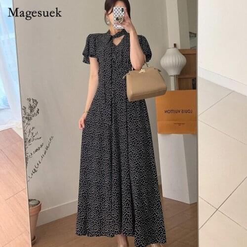 2021 Office Lady Elegant Party Dress Polka Dot Summer Dress Women Short Sleeve Chiffon Long Dresses Robe Femme Clothing 13638