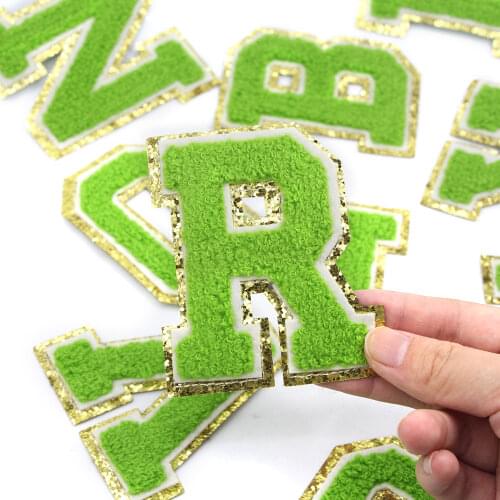 1Pcs Green Letter Patches Iron On Patches For Clothing 80MM Alphabet Towel Embroidered Patches Decorative Bag Jacket DIY Name