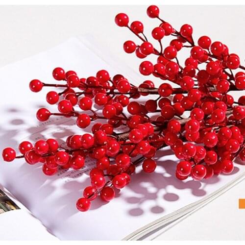 1 X Artificial Red Berry 22.4\" Artificial Flower Christmas Plastic+Iron Wire Red Berry Holiday Party Home Decoration