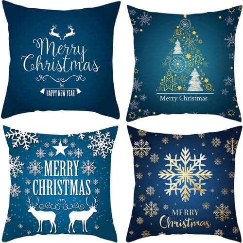 45cm Snowflake Elk Antlers Snowman Pattern Cushion Cover Pillow Case Car Sofa Xmas Festival Decor