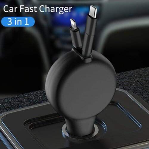 3 In 1 Car Retractable Charger Cable 80cm Fast Charging Quick Charge for IPhone Samsung Huawei Universal Charging