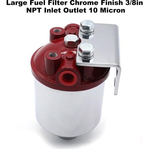 Large Fuel Filter Chrome Finish 3/8in NPT Inlet Outlet 10 Micron