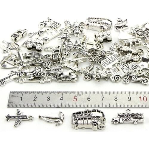 20pcs/lot Random Mix Bracelets Charms Lot Jewelry Making Metal Ship Car Bus Floating Charms Pendants For Craft Necklace Findings