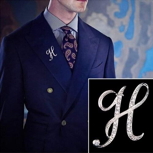 A-Z Letter Cute Brooch For Women Men Rhinestones Crystal Silver Color Metal Pins Jewelry Accessories Christmas Gift